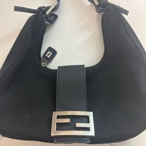 Fendi Black Shoulder Bag with Silver Accent